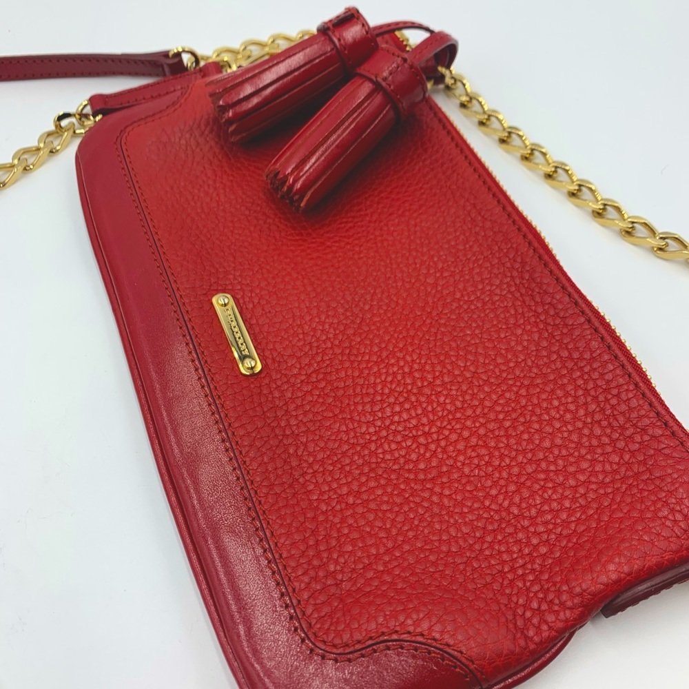 Auth Burberry Peyton Crossbody Clutch with Tassel in Rich Cranberry Red. $485 - Picture 6 of 13